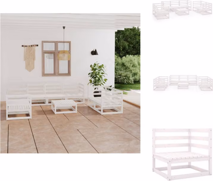 vidaXL Set di 8 pezzi da giardino in pino massiccio bianco - Set di mobili da giardino