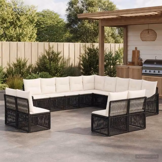 Set Divano da Giardino 13 pz Nero polyrattan 3436168