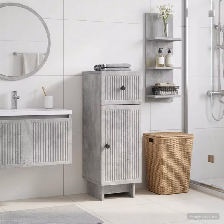 Mobiletto da bagno moderno vidaXL EDE grigio cemento con ante a battente, L: 30 cm, P: 31 cm, H: 80 cm