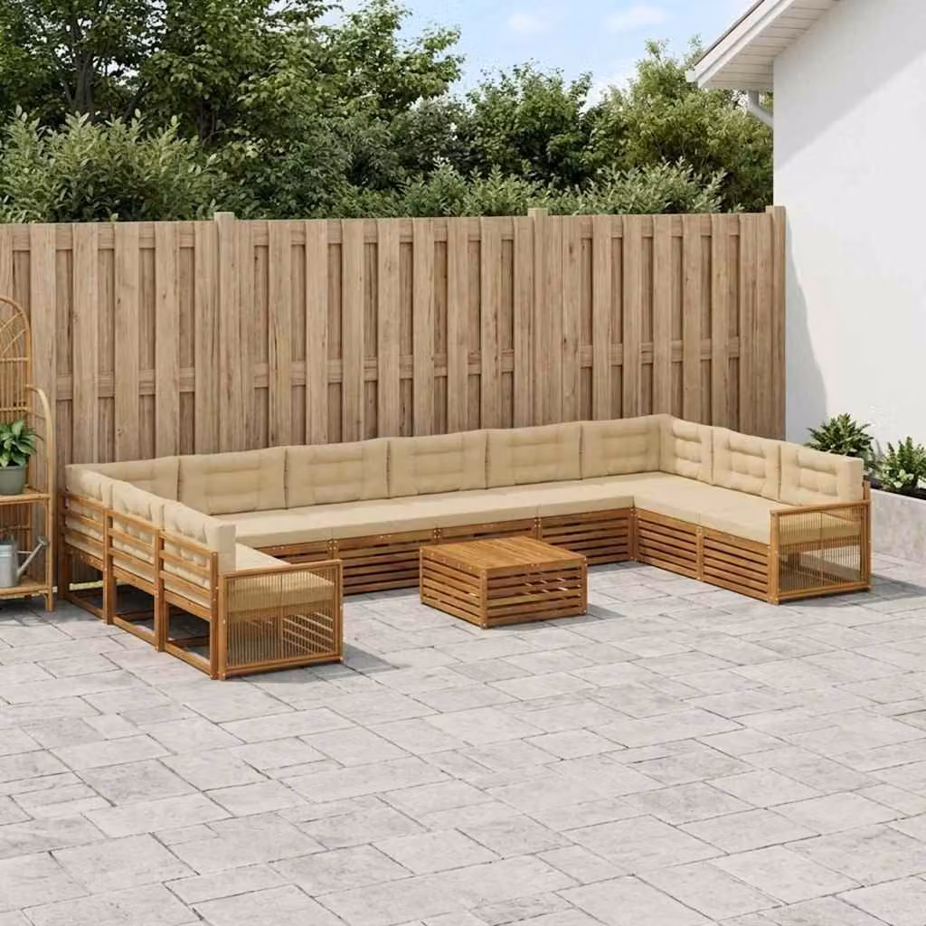 Set di divani da giardino vidaXL in legno di acacia massello, 11 pezzi, marrone e beige