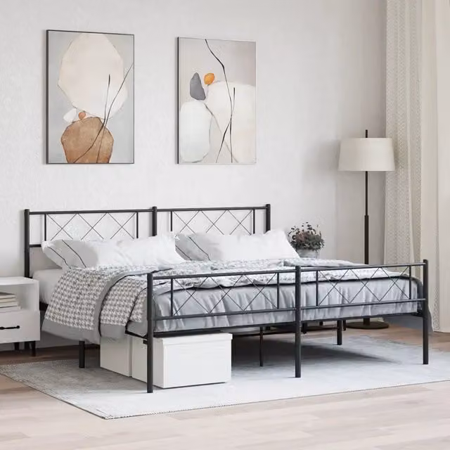 Giroletto vidaXL in metallo nero con pediera, senza materasso, L/P/H: 180 x 200 x 90 cm – 1