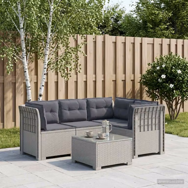 vidaXL Divano da Giardino a L per 4 Persone con Cuscini, Design Moderno in Rattan Sintetico, Bianco e Grigio