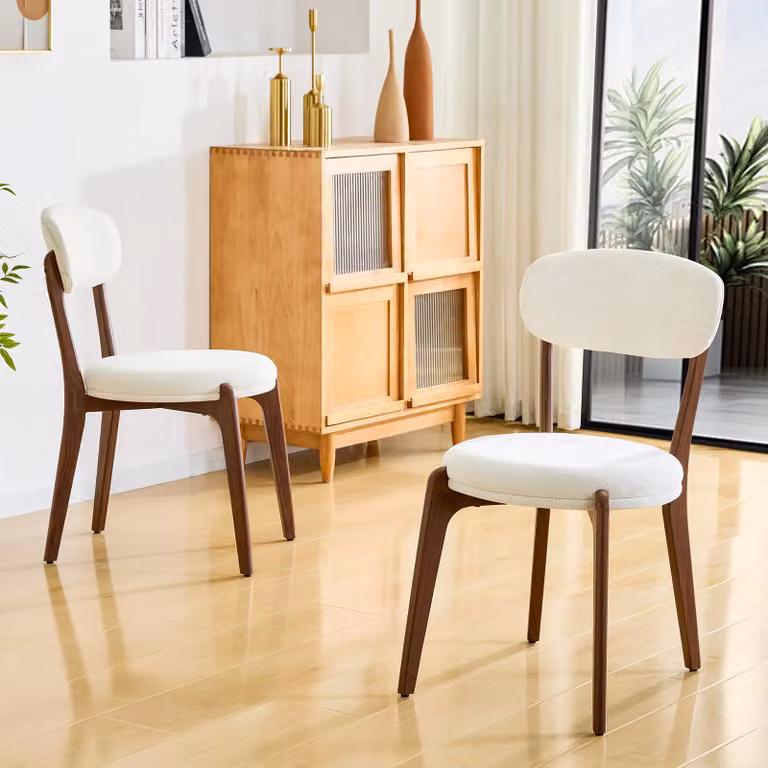 Sedia da pranzo STILVORA, con cuscino e design confortevole; sedia da cucina in lino con forma moderna; set di sedie con struttura in metallo e costruzione robusta, 2 set, colore bianco