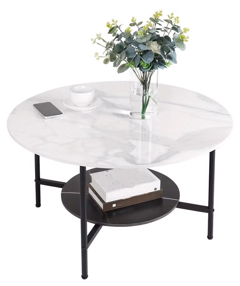 Tavolino da salotto - Tavolino di servizio - Tavolino per il soggiorno - Tavolino da caffè - Tavolino decorativo - Design rotondo - Piano del tavolo in pietra sinterizzata