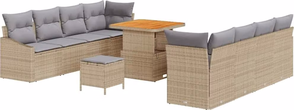 Set Divano da Giardino con cuscino 11 pcs Beige polyrattan