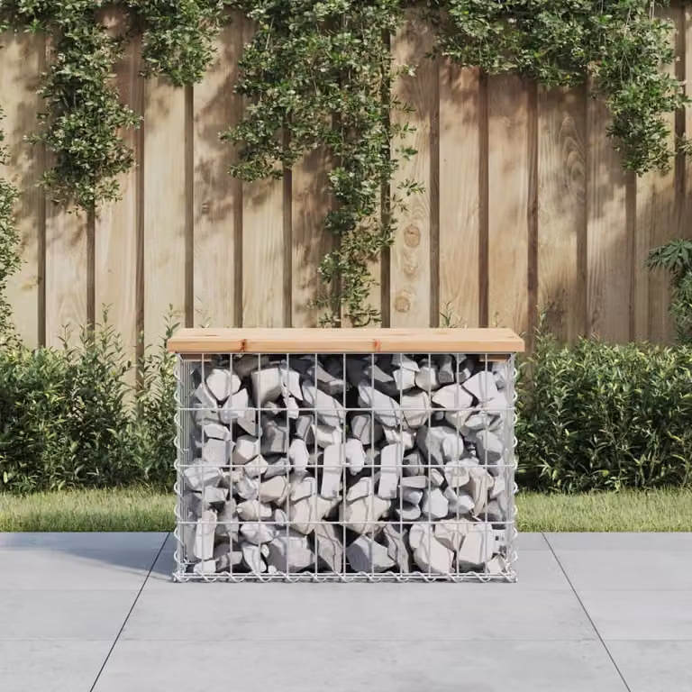 Panca da giardino vidaXL in stile industrial con design gabbione, realizzata in legno di pino massello e metallo, colore marrone, L: 63 cm, P: 31,5 cm, H: 42 cm