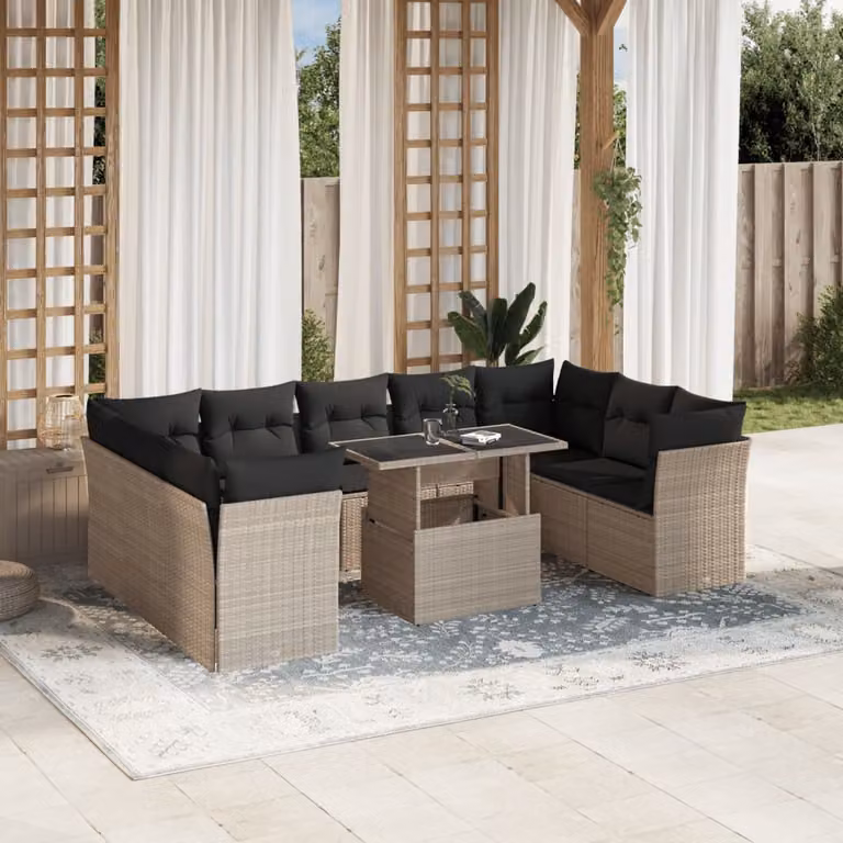 Set Divano da Giardino vidaXL 10 Pezzi con Cuscini Grigio Antracite in Polyrattan e Struttura in Acciaio