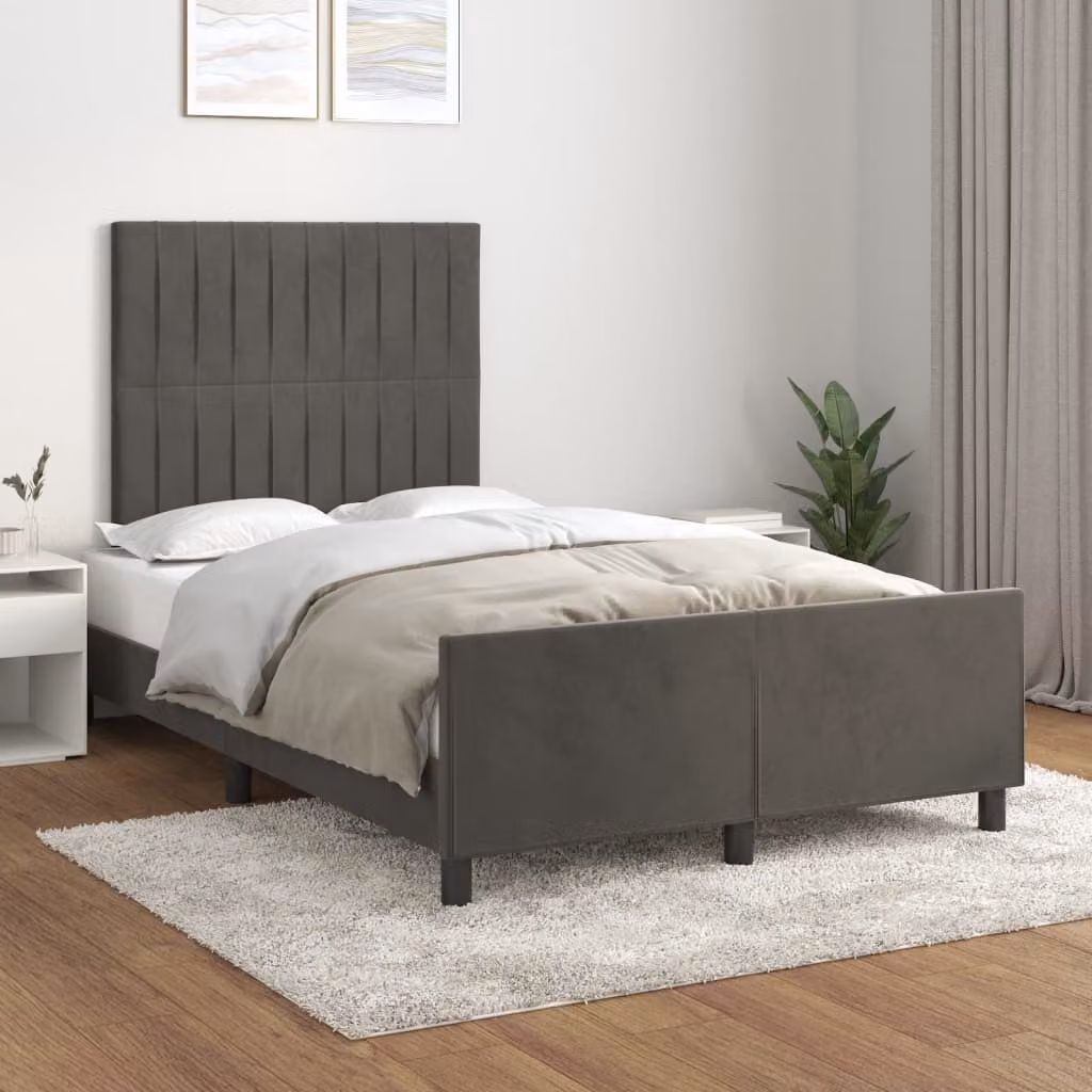 The Living Store Struttura letto con testata grigio scuro 120x200 cm in velluto