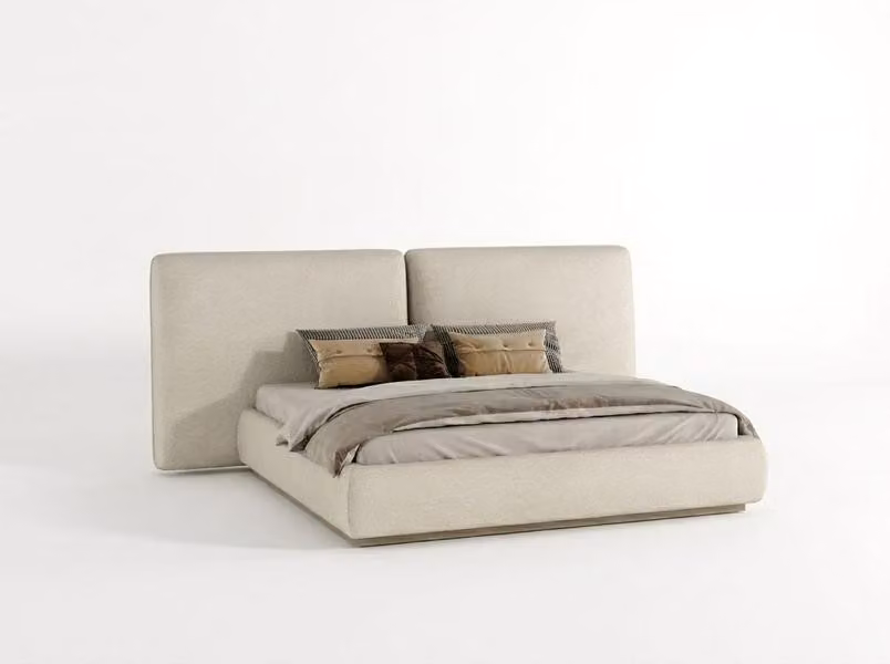 Letto imbottito beige, matrimoniale, per la camera da letto, struttura letto dal design moderno