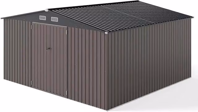 Capanno da Giardino, Casetta Porta Attrezzi con Tetto Inclinato, Porte Bloccabili e Chiavi e 4 Ventilazioni, Organizzatore per Attrezzi da Cortile e Patio, 350 x 350 x 198 cm