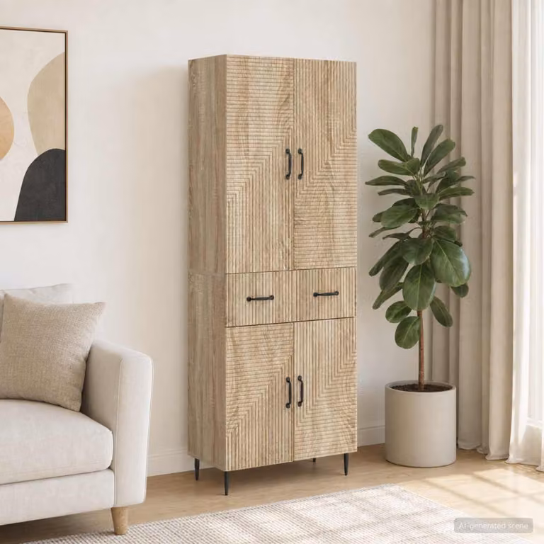 Set di 2 mobili da parete vidaXL in legno marrone con illuminazione integrata, L/P/H: 89,5 x 34,5 x 66,0 cm