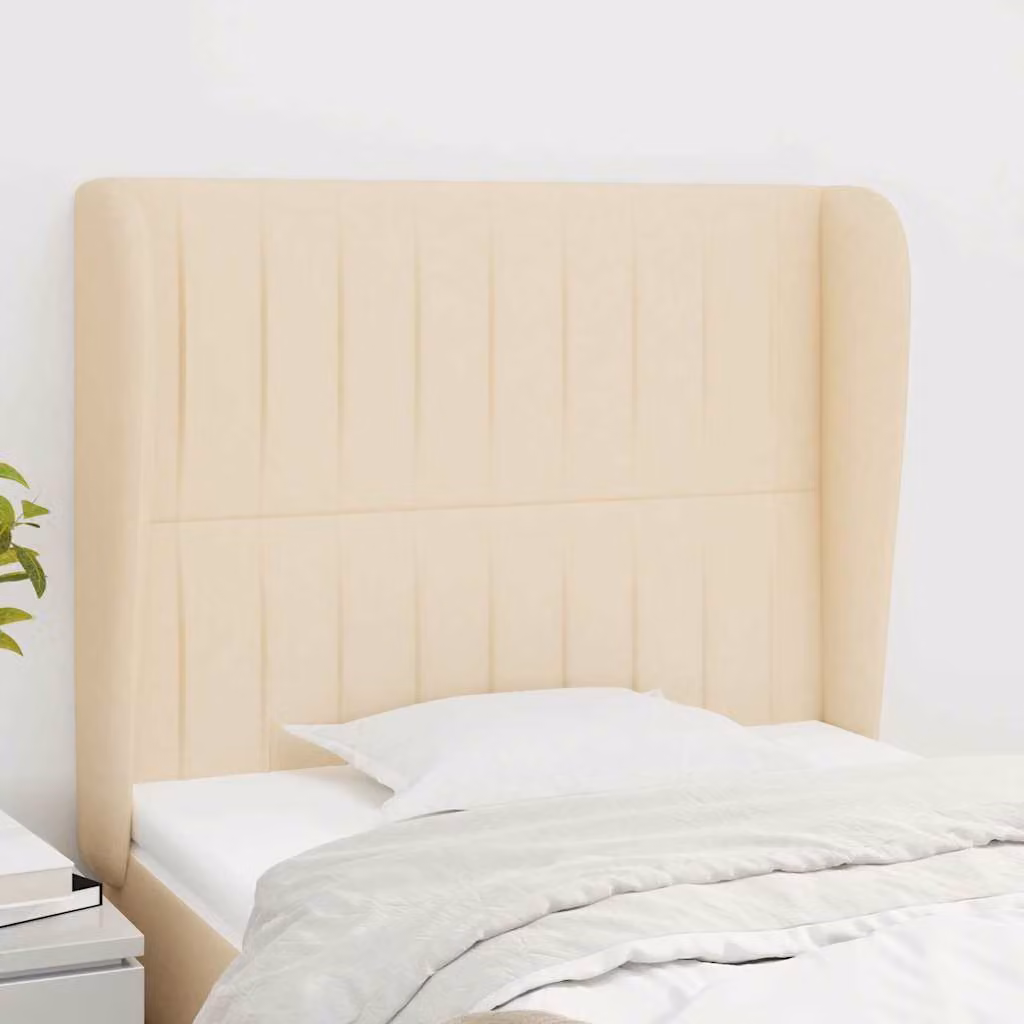 Testiera ad orecchio vidaXL in tessuto beige con struttura in legno L: 83 cm, P: 23 cm, H: 118/128 cm