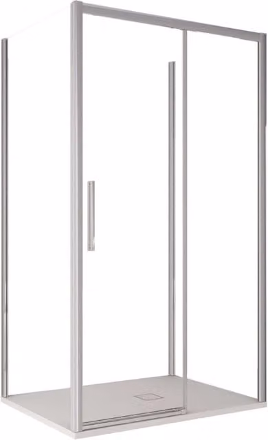 Box doccia Olimpo Docce Lagoa-Trio a tre lati con apertura scorrevole, forma rettangolare a U, cristallo trasparente da 6 mm, H 195 cm x L 120 cm x P 70 cm