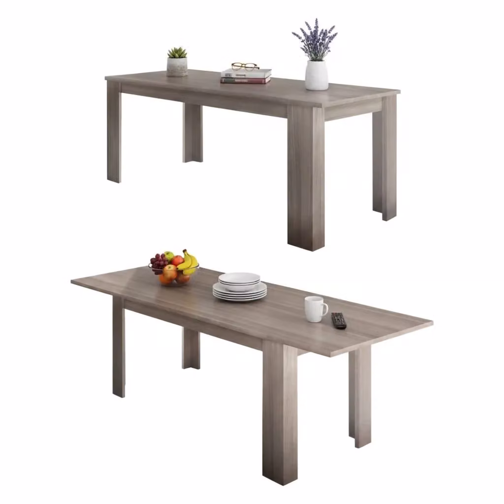 Tavolo da pranzo moderno DMORA Arizon allungabile rettangolare bianco e legno, L/P/H: 140/190 x 90 x 75 cm – 2