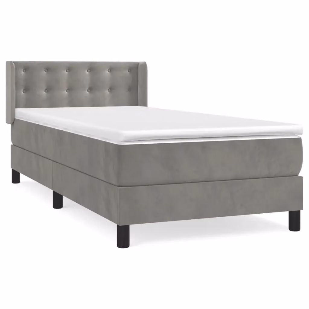 Letto con Giroletto a Molle e Materasso Ibrido vidaXL in Velluto Grigio Chiaro L/P/H: 100 x 200 x 88 cm – 2