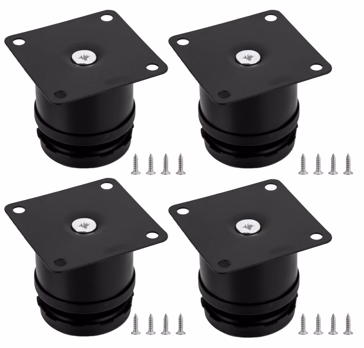 4 piedini neri regolabili, piedini in acciaio inossidabile per mobili, tavoli, scrivanie, cucine, piedini regolabili a forma di cilindro con viti (altezza regolabile 0-10 m)