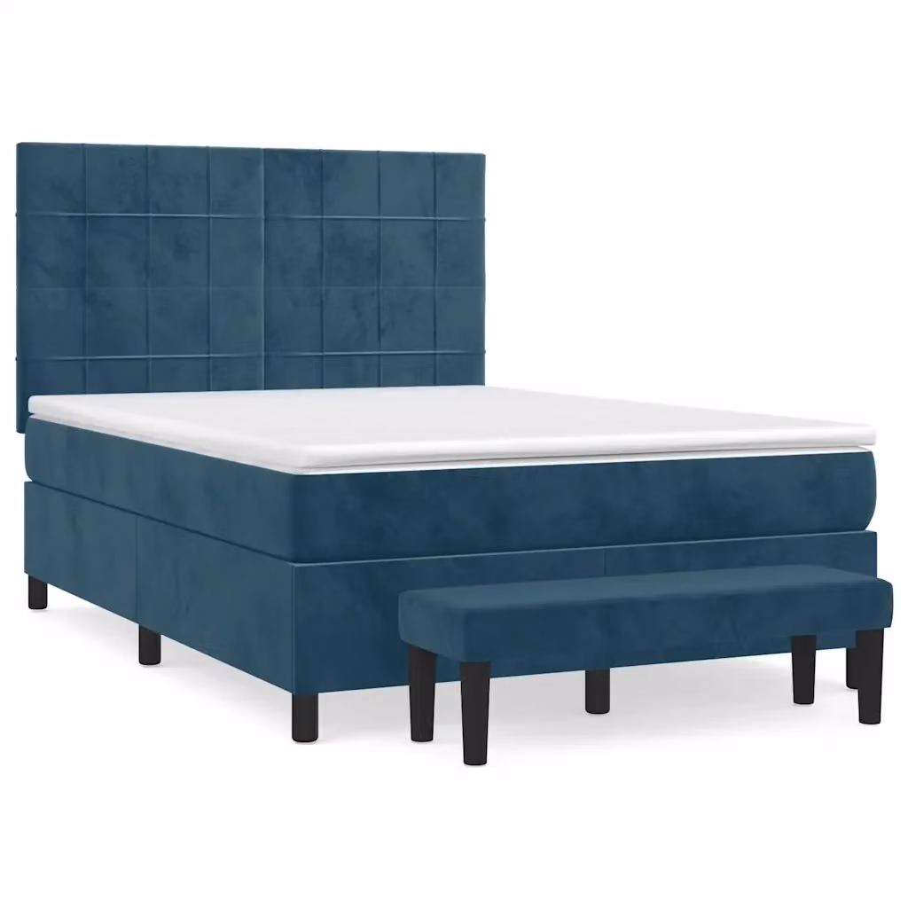 Letto Ibrido con Giroletto a Molle e Materasso vidaXL in Velluto Blu e Bianco L/P: 140 x 190 cm – 2