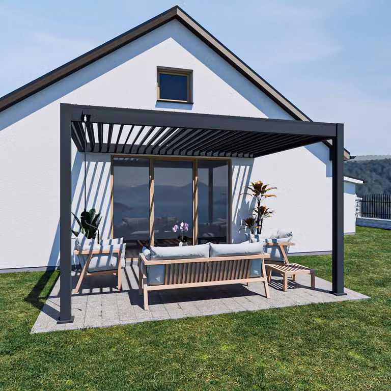 Pergola da parete Weide Deluxe interamente in alluminio 3x4 m con tetto a lamelle antracite