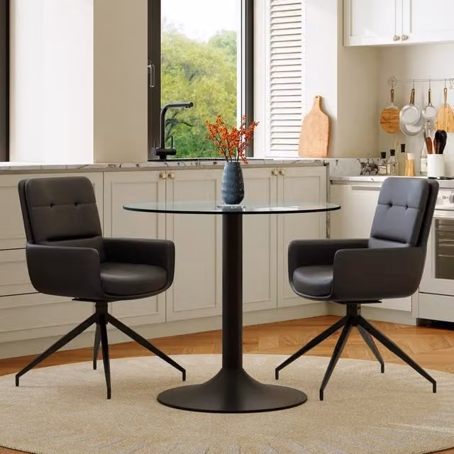 Set da pranzo girevole in vetro temperato e PU nero e trasparente