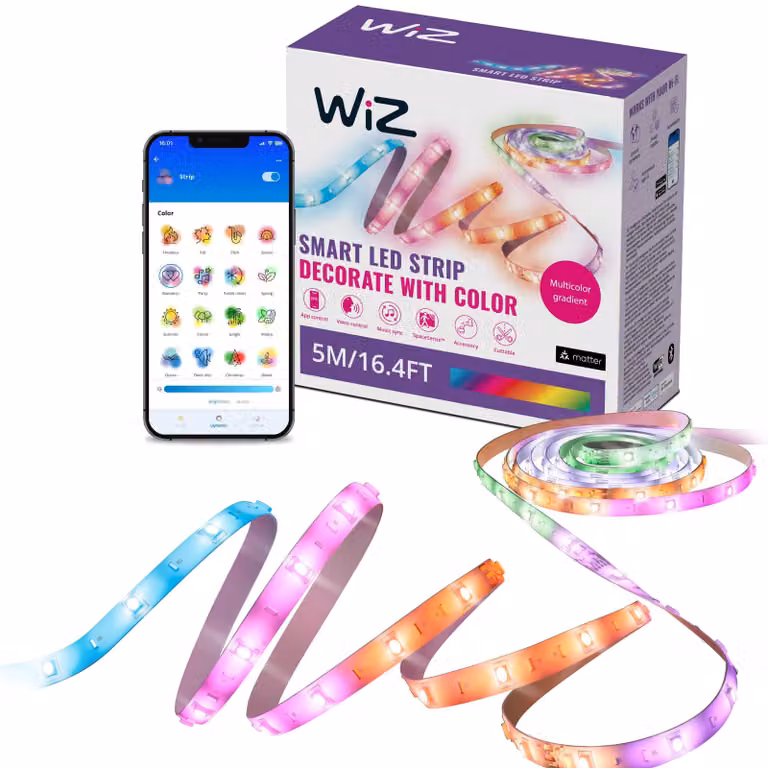 Striscia LED WiZ da 5 metri, striscia illuminante universale, atmosfera, interni, camera da letto, cameretta, soggiorno, con nastro adesivo, bianca