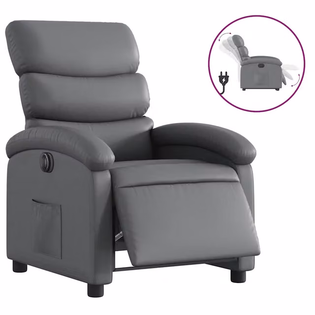 Poltrona | Sedia Relax Reclinabile Elettrica Grigia in Similpelle