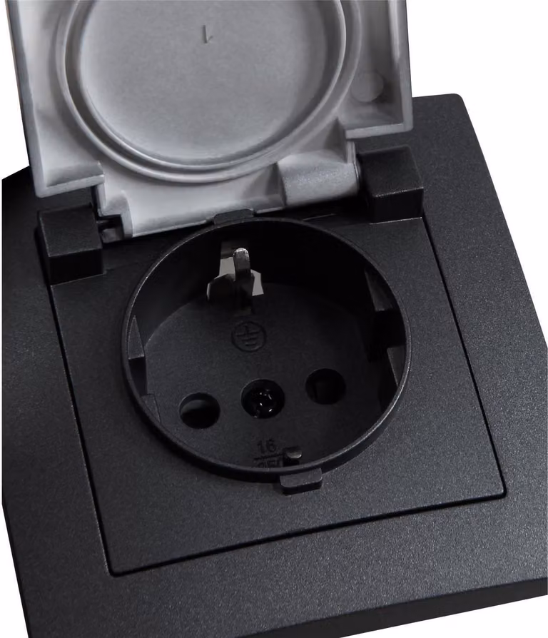 presa di corrente con contatto di protezione McPower "Flair" in confezione da 12 pezzi, 250V~/16A, da incasso, coperchio a cerniera, IP44, antracite, opaco