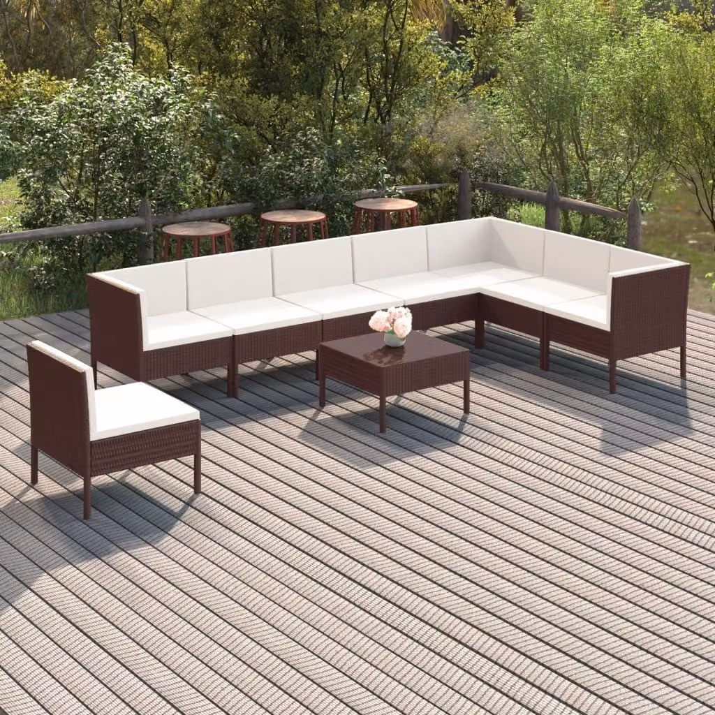Maison Exclusive - Set da giardino da 9 pezzi con cuscini in rattan sintetico marrone