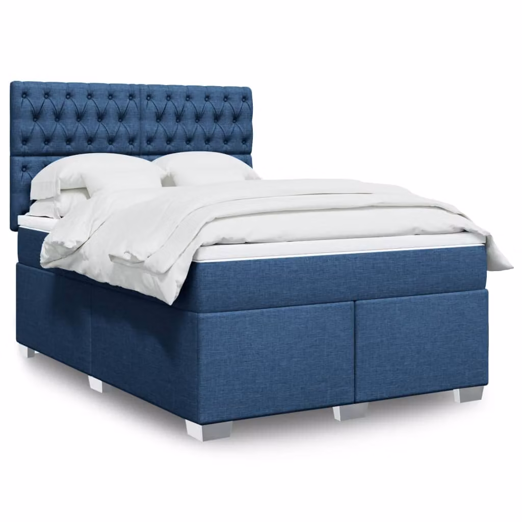 vidaXL Letto Ibrido con Materasso Blu e Bianco in Tessuto L: 160 cm, P: 200 cm – 1
