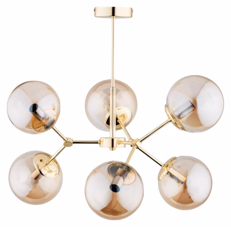 Lampada a sospensione FOTON oro-ambra 6xE14x10W in vetro, dimensioni: 51x58x58 cm, IP20, Alfa