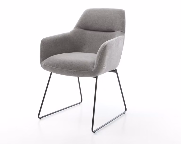 DELIFE Sedia da pranzo Pejo-Flex, tessuto strutturato Soft Grigio, base a slitta nera, molle insacchettate