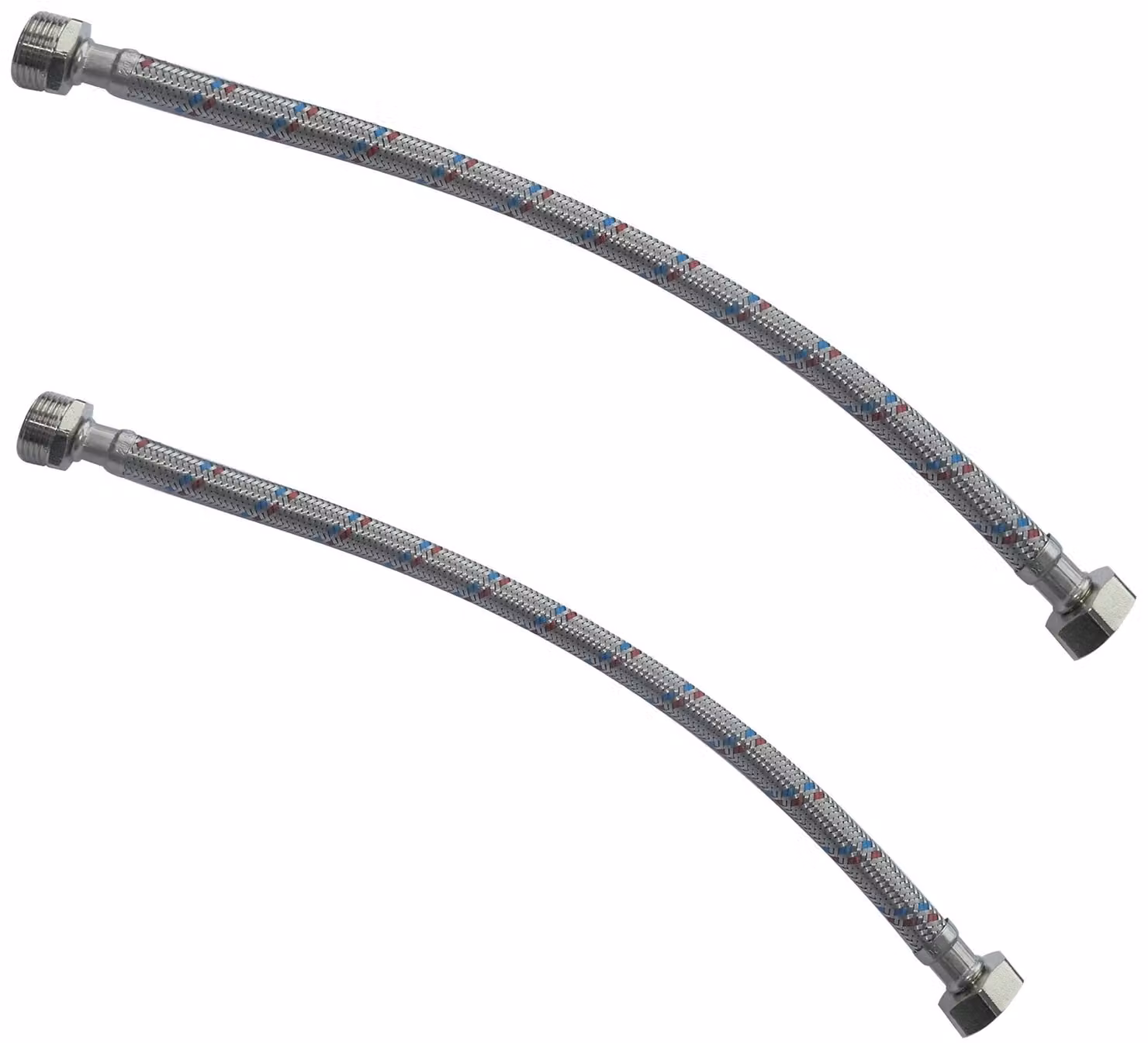 Set di due tubi di collegamento flessibili - Tubo di collegamento flessibile da 400 mm - Attacco 1/2 inch maschio/femmina - Adatto per rubinetti/miscelatori - Rivestimento in acciaio inossidabile - Temperatura massima di esercizio: 90 °C - Tubo di collega