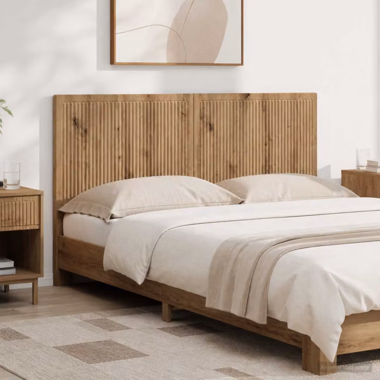 Testiera da muro vidaXL EDE in legno ingegnerizzato rovere, con mensola integrata, L: 120 cm, H: 50 cm, P: 10,25 cm