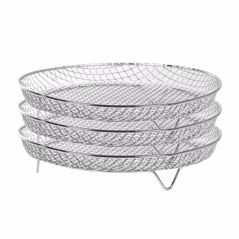 Set di 3 griglie rotonde in acciaio inox silver per friggitrice ad aria GUSTO CASA, Diametro: 20 cm, Altezza: 4,5 cm