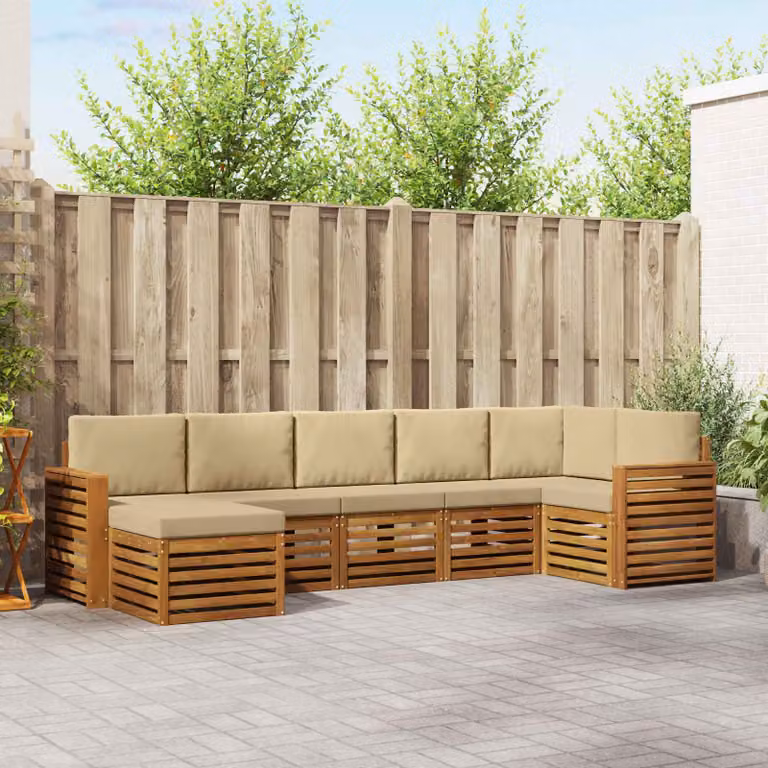 Set di divani da esterno vidaXL 7 pz in legno di acacia con cuscini beige e naturale