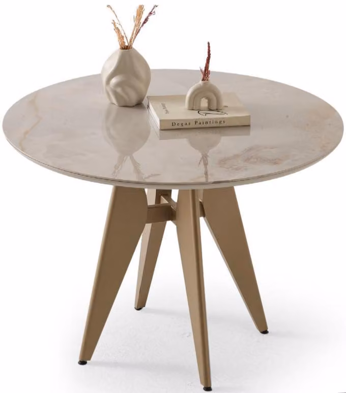 Tavolino da caffè moderno, beige, rotondo, elegante, di stile, confortevole, nuovo