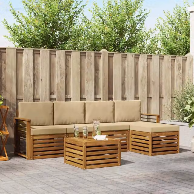 Set di divani da esterno 6 pz Naturale e Beige 3374703