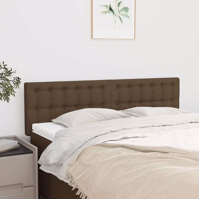 Testiera per letto vidaXL in tessuto marrone scuro con struttura in legno di larice L: 144 cm, P: 5 cm, H: 78-88 cm