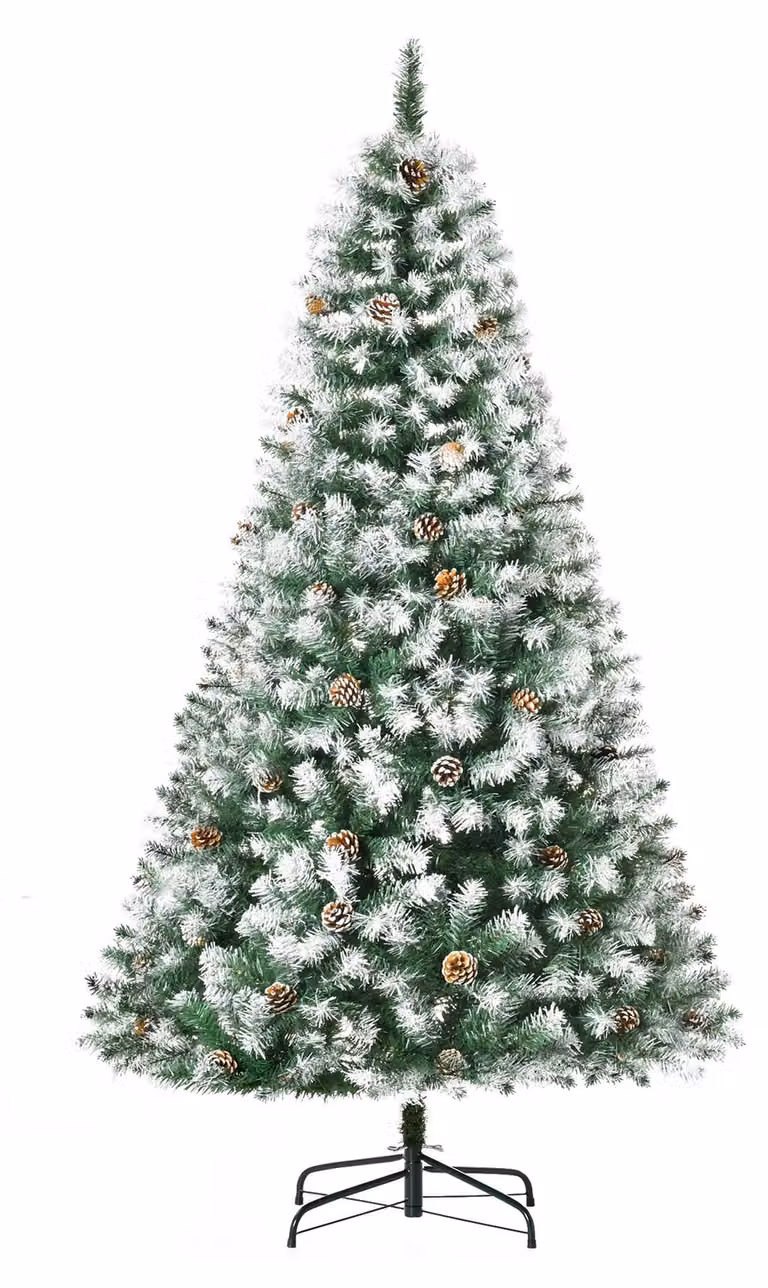 Albero di Natale Artificiale Innevato 180 cm 800 Rami con Pigne Apertura Automatica Verde