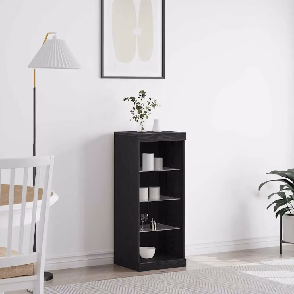 Madia moderna vidaXL con illuminazione LED in rovere nero e vetro, L 41 cm x P 37 cm x H 100 cm