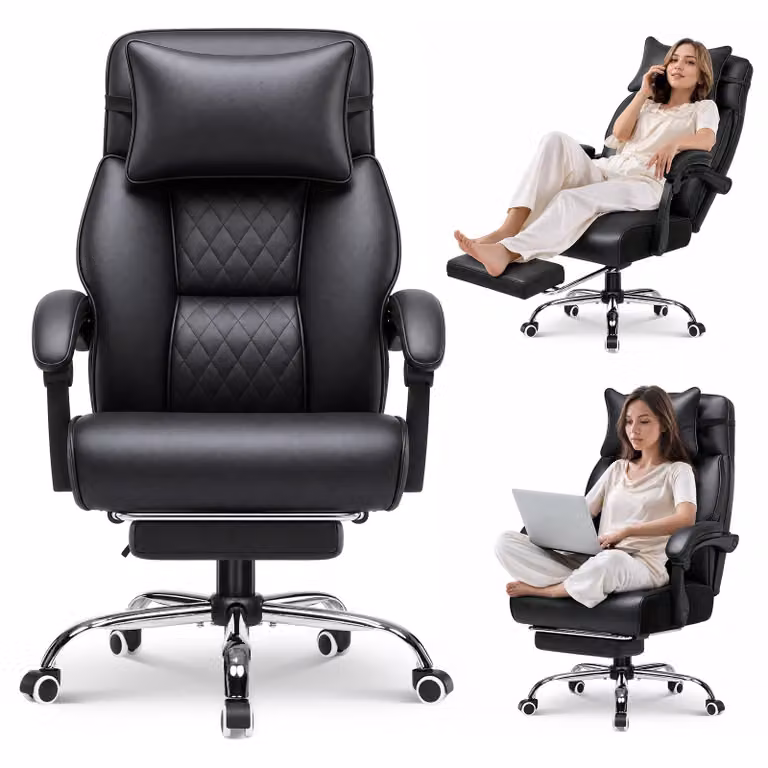 Sedia da gaming GTPLAYER con poggiapiedi, multifunzionale, in ecopelle, capacità di carico fino a 130 kg. Sedia da ufficio ergonomica con cuscino per la testa, schienale regolabile da 90° a 135°, seduta di 53 cm