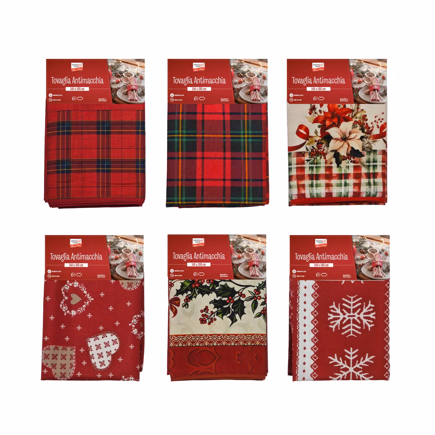Tovaglia Natalizia Vestiamo Casa Gran Natale a Quadri Rossa, Antimacchia e Idrorepellente, L: 140 cm x P: 180 cm – 1