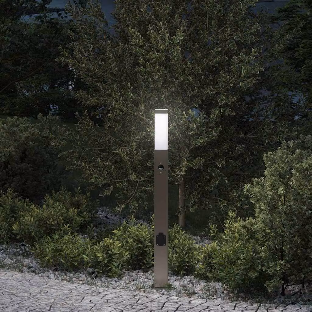 Lampada a paletto vidaXL con sensore di movimento e presa, Acciaio Inox Argento, Altezza: 80 cm, IP44