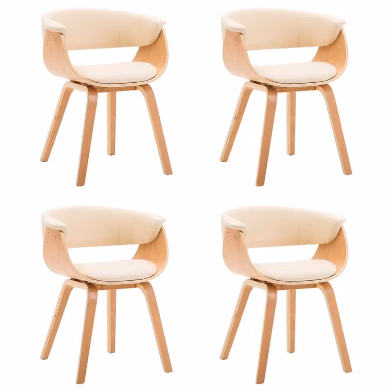 Sedie da Pranzo 4 pz in Legno Curvato e Pelle finta Crema
