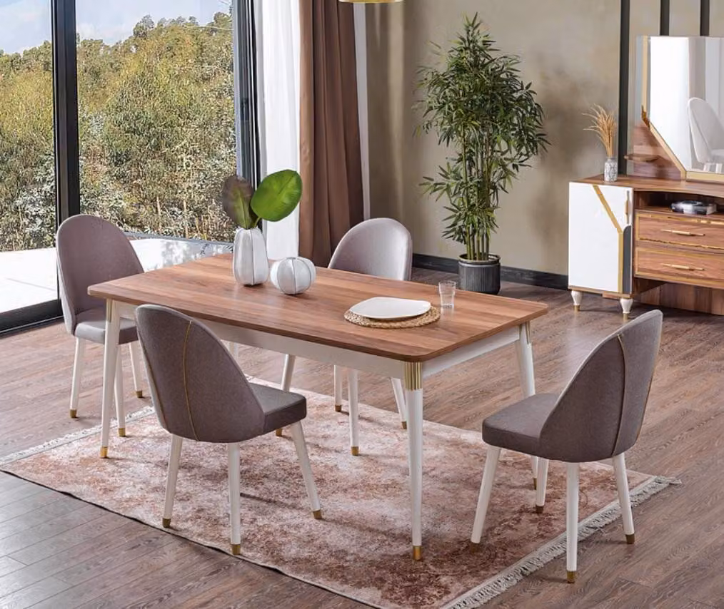 Esszimmer Set 6x Stühle+Esstisch Set Esszimmer Designer Holz Stuhl Garnitur