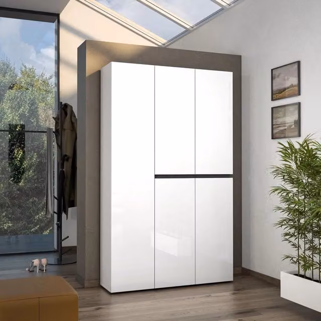 Scarpiera DMORA Valletta Moderna con Ante Soft Close, Capacità 58 Paia, L/P/H: 120 x 34 x 200 cm, Bianco Lucido