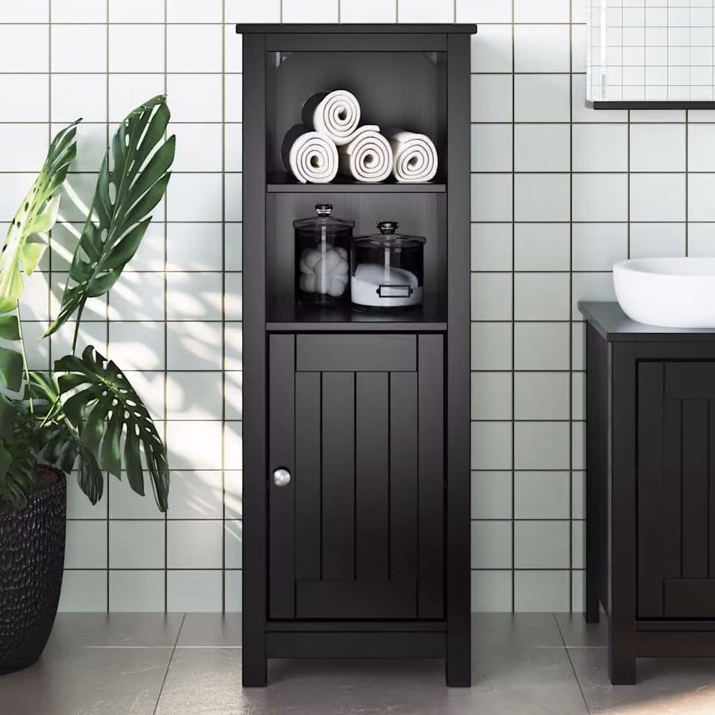 Mobile da bagno vidaXL BERG nero in legno di pino massello L: 40 cm, P: 34 cm, H: 110 cm