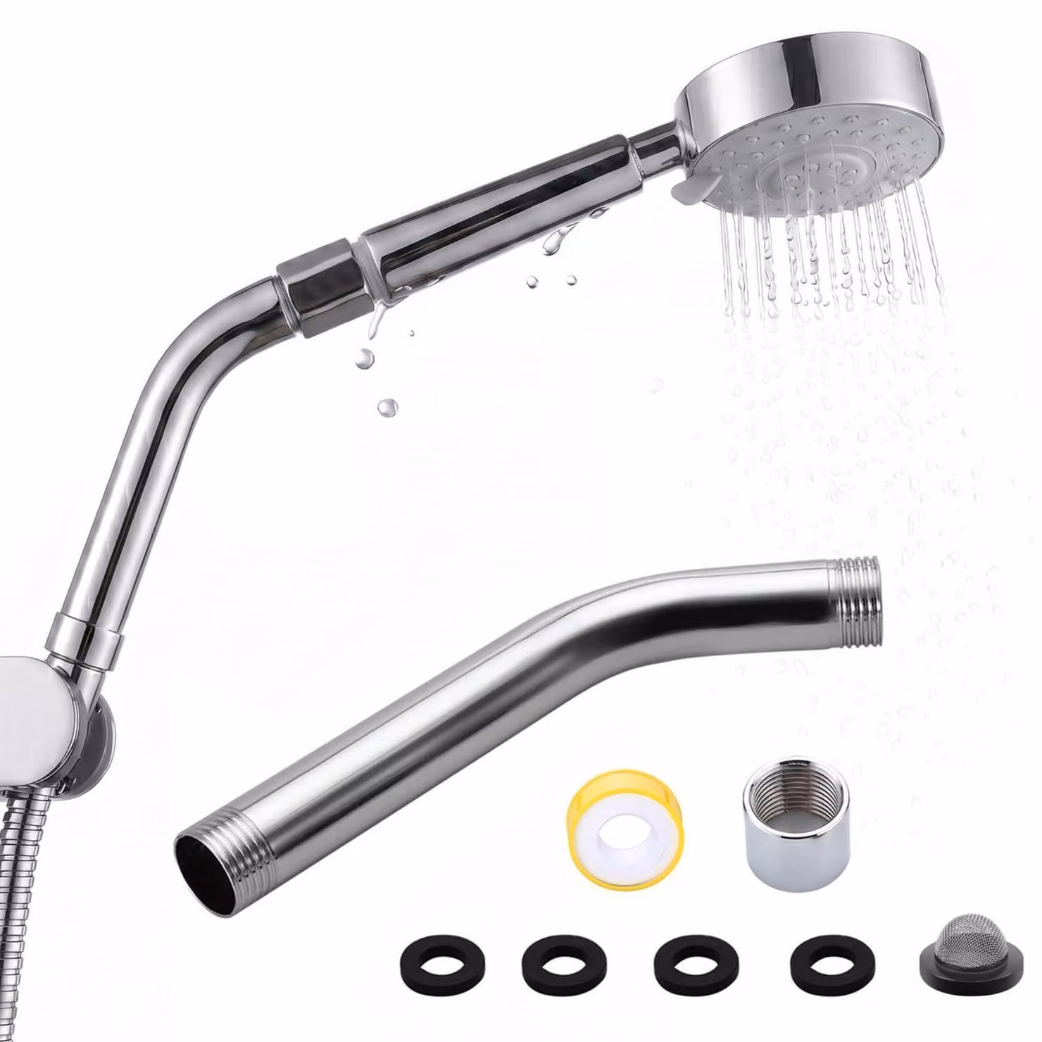 Prolunga per soffione doccia, acciaio inossidabile, curva, universale, attacco L-G1/2 pollici
