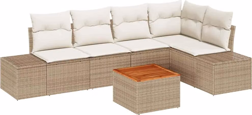 Set Divano da Giardino con cuscino 6 pcs Beige polyrattan