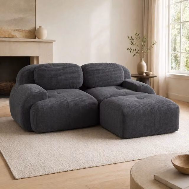 Divano angolare modulare 208x178x70 cm in velluto a coste grigio HOMVRA