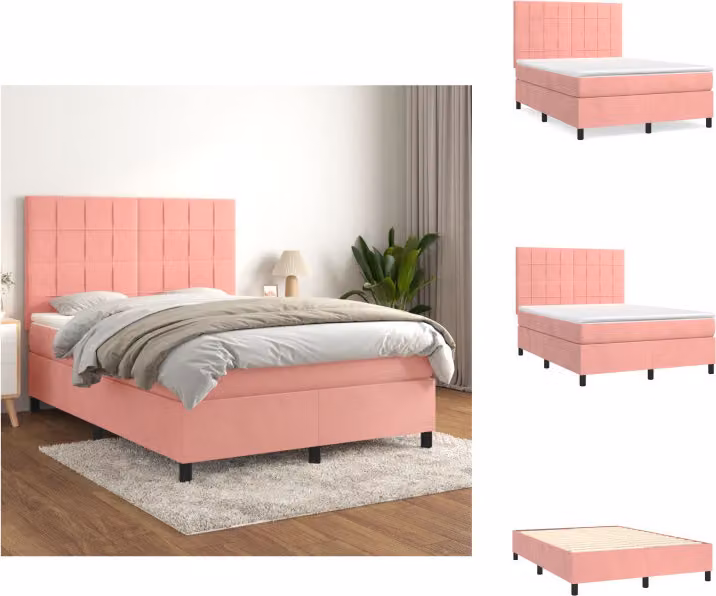 vidaXL Letto a molle con materasso rosa 140x200 cm in velluto - Letti & Reti